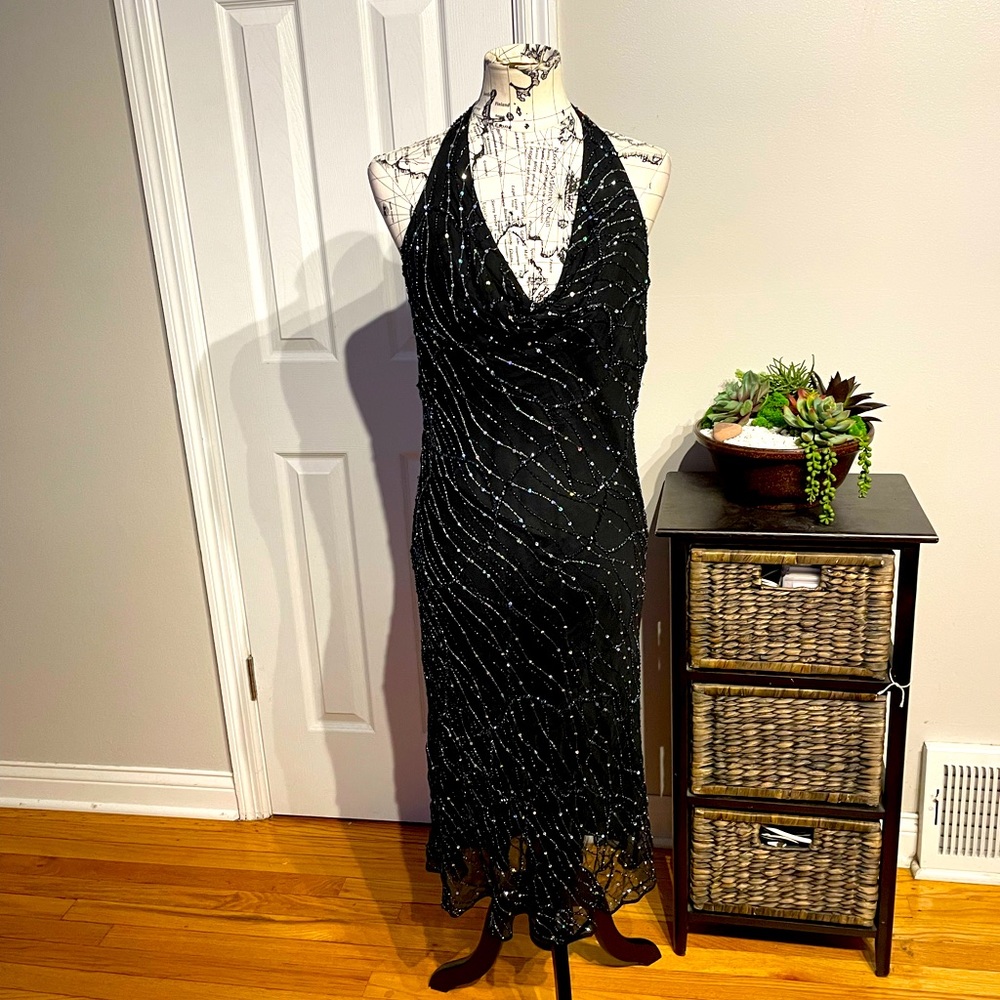 👹NWOT Marina Silk Sequins Vintage Embellish Bead cocktail 12 formal evening🔽